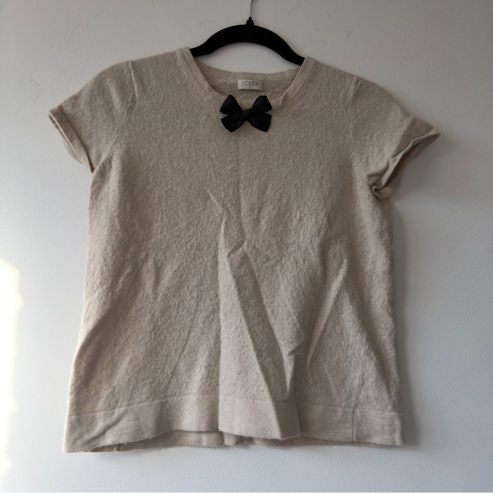 J. Crew Cream Short Sleeve Top with Black Bow